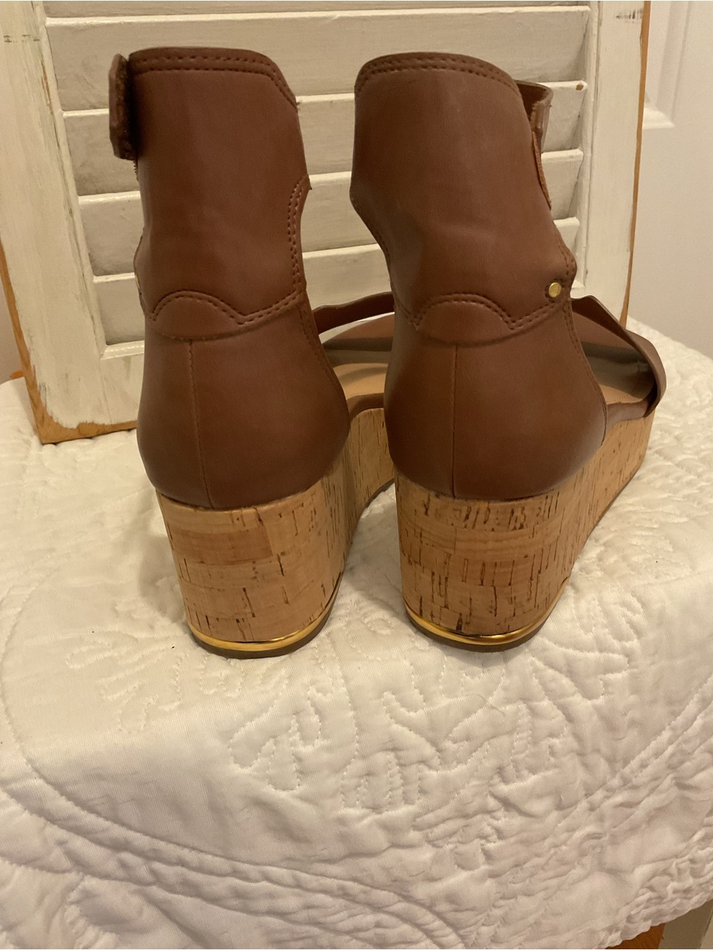 Franco Sarto Tan Leather Cork Wedge Sandals with Ankle Strap - Picture 5 of 8